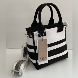 NWT Mini Black & White Striped Purse Handbag with Shoulder Strap